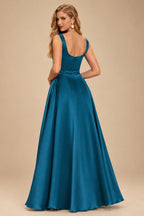 Rutipo Ink Blue A-line Bateau Vibrant Satin Fit-and-Flare Homecoming Dress