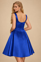 Rutipo Royal Blue A-line Bateau Vibrant Satin Fit-and-Flare Homecoming Dress