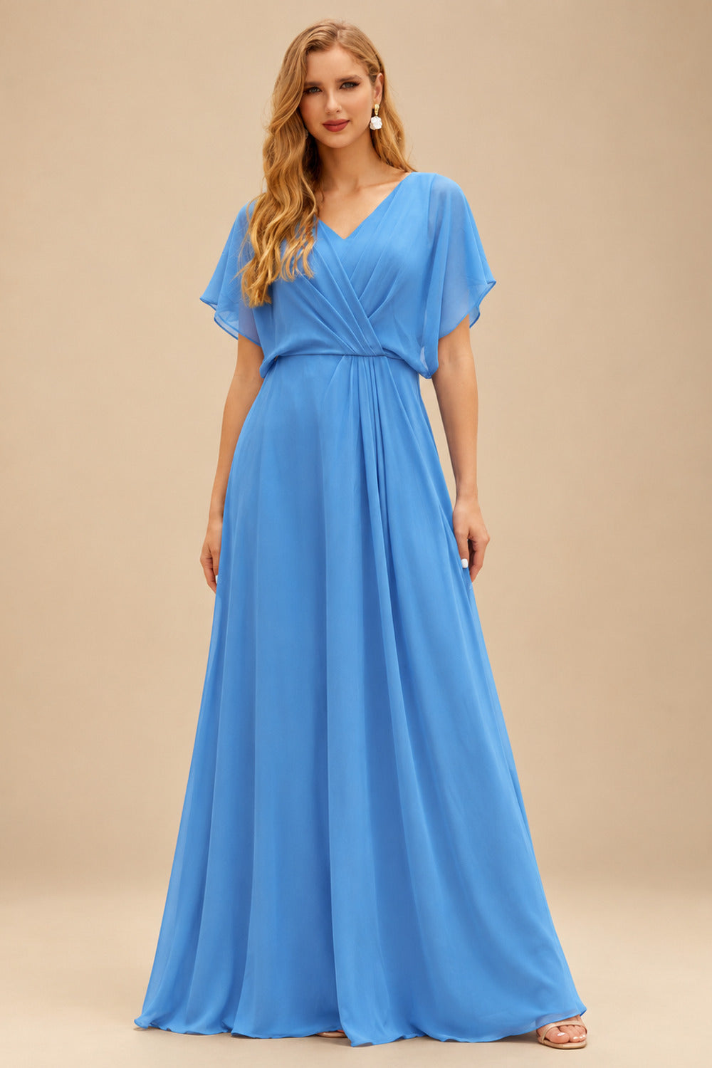 Rutipo Ocean Blue Floral A-line Floral Print Strapless Corset Tiered Ruffle Chiffon Prom Gown with Slit