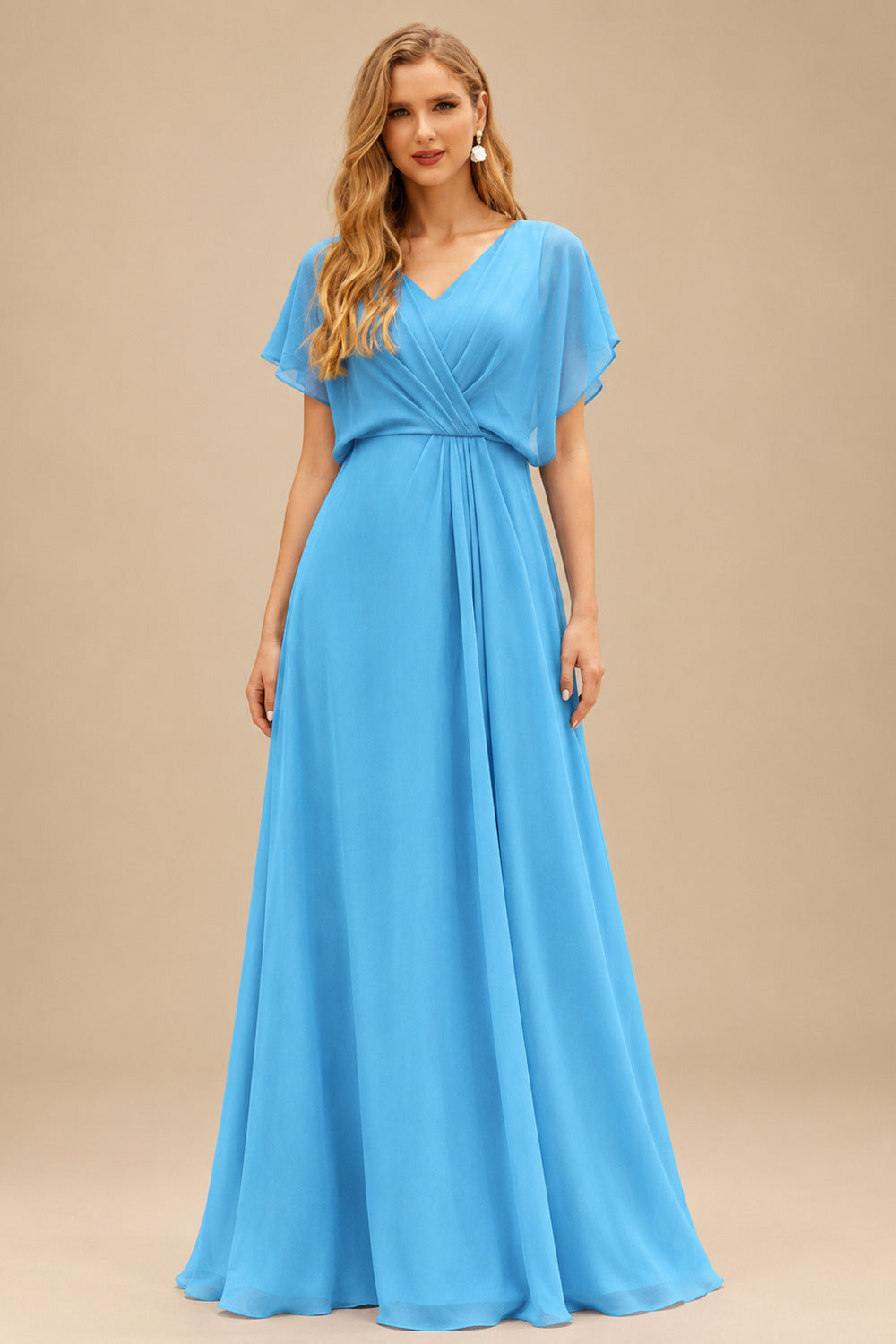 Rutipo Blue A-line Ruched Strapless Hot Fix Corset Chiffon Tiered Ruffle Prom Dress with Slit