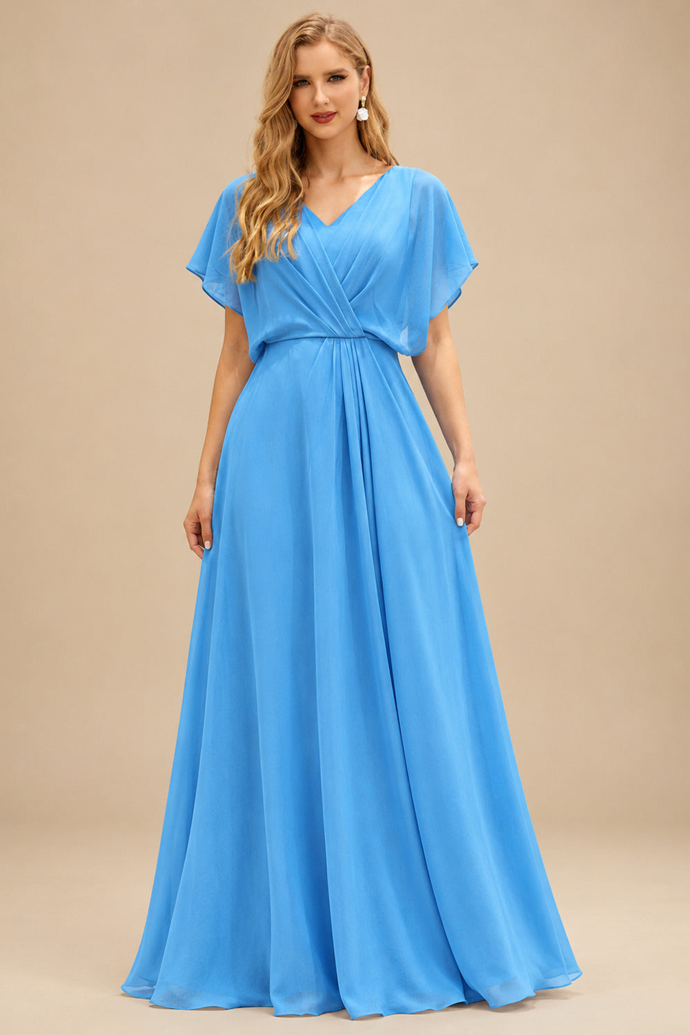 Rutipo Blue A-line Ruched Strapless Hot Fix Corset Chiffon Tiered Ruffle Prom Dress with Slit