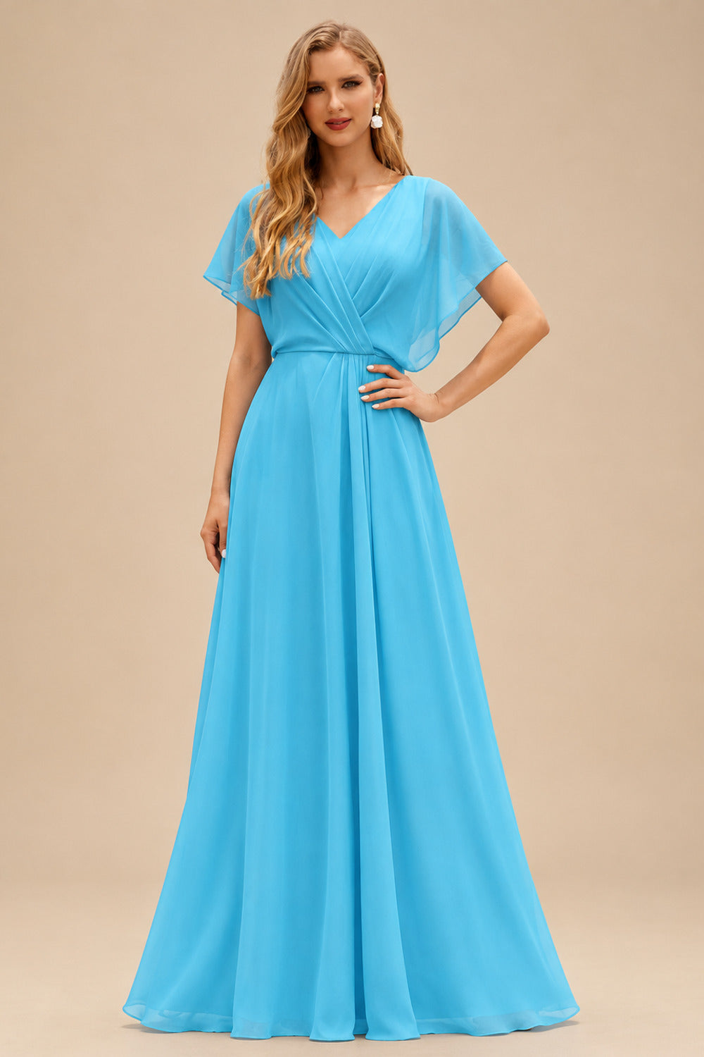 Rutipo Blue A-line Ruched Strapless Hot Fix Corset Chiffon Tiered Ruffle Prom Dress with Slit