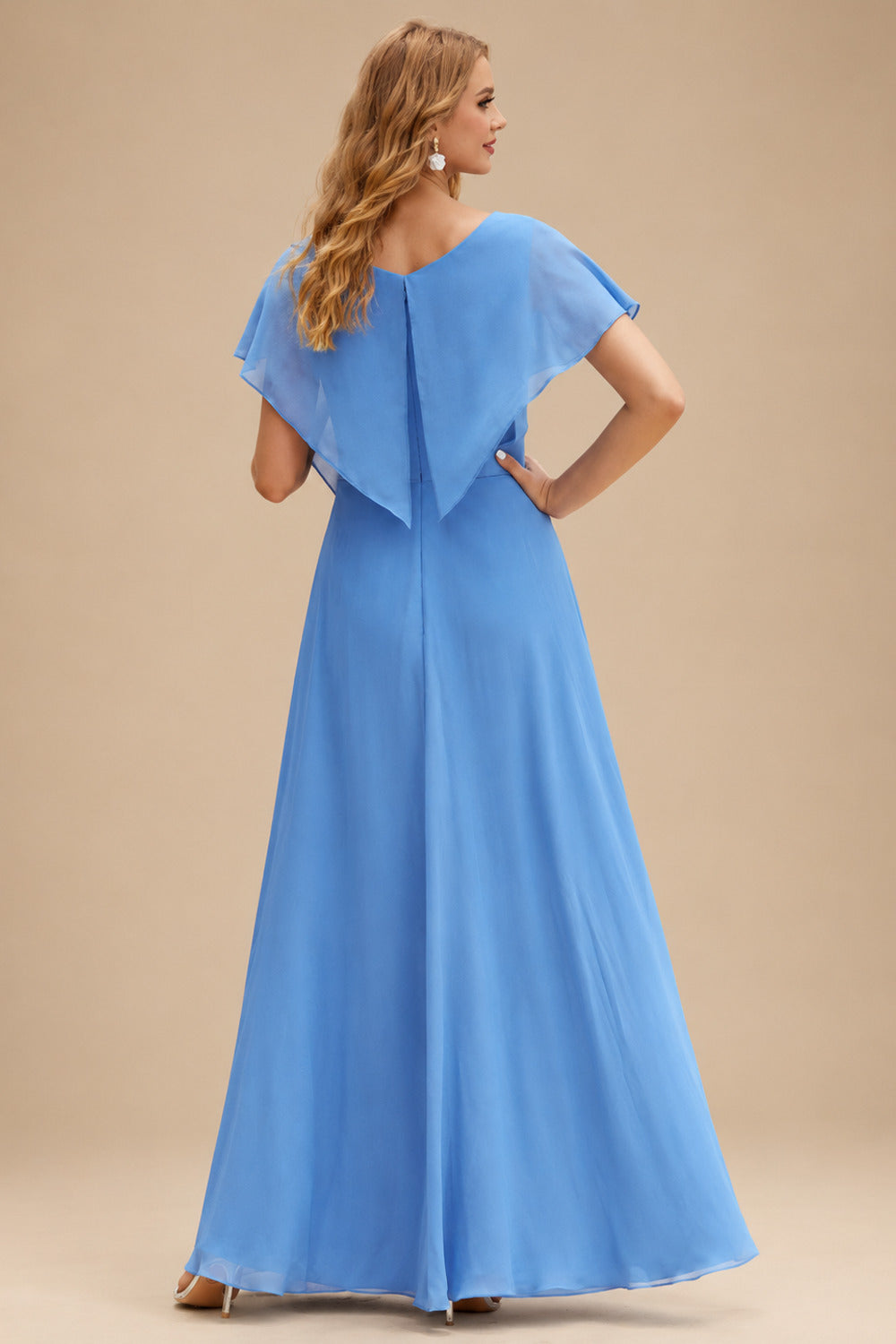 Rutipo Sky Blue A-line Ruched Strapless Hot Fix Corset Chiffon Tiered Ruffle Prom Dress with Slit