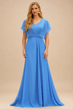 Rutipo Ocean Blue Ruched Mermaid Beaded Sequins Embellished Corset Slit Prom Dress with Spaghetti Straps