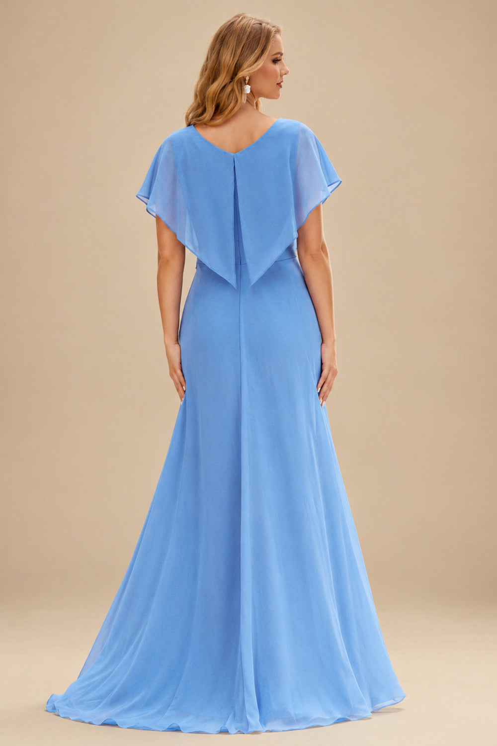 Rutipo Sky Blue Fitted Cowl Neck Strapless Corset Boning Slit Lace Tulle Prom Dress