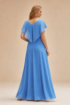 Rutipo Blue Fitted Cowl Neck Corset Velvet Sequins Prom Dress with Slit and Lace-Up Back