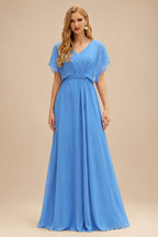 Rutipo Blue Fitted Cowl Neck Corset Velvet Sequins Prom Dress with Slit and Lace-Up Back