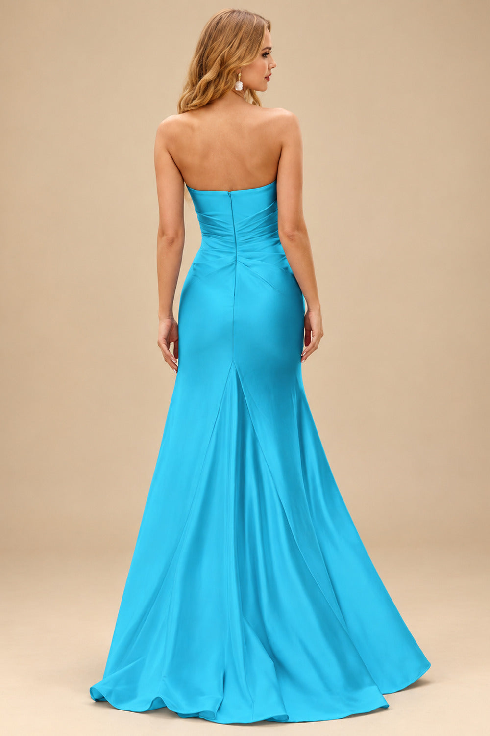 Rutipo Blue Mermaid Strapless Mermaid Evening Prom Dress with Ruffle Slit