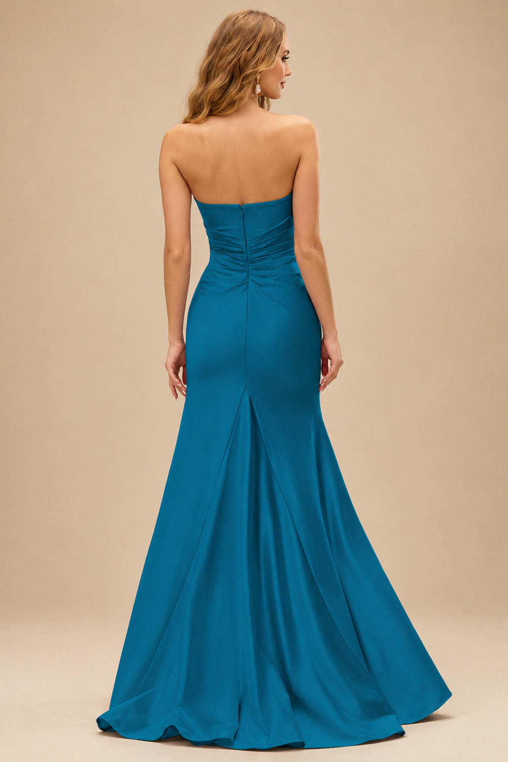 Rutipo Ink Blue Mermaid Strapless Mermaid Evening Prom Dress with Ruffle Slit