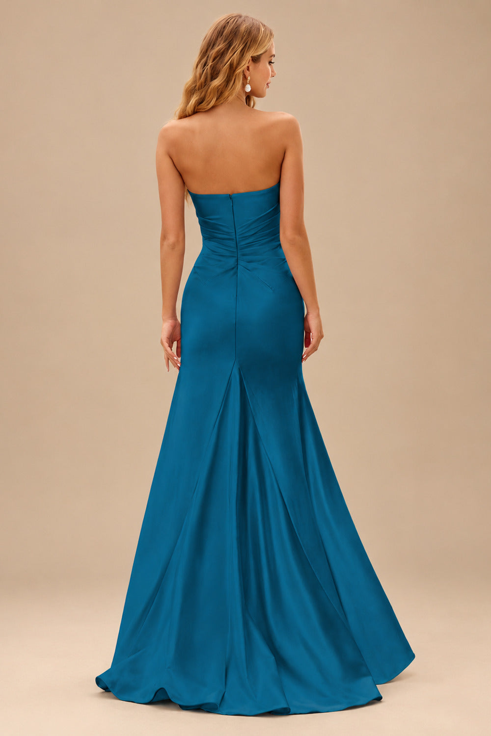 Rutipo Ink Blue Mermaid Strapless Mermaid Evening Prom Dress with Ruffle Slit