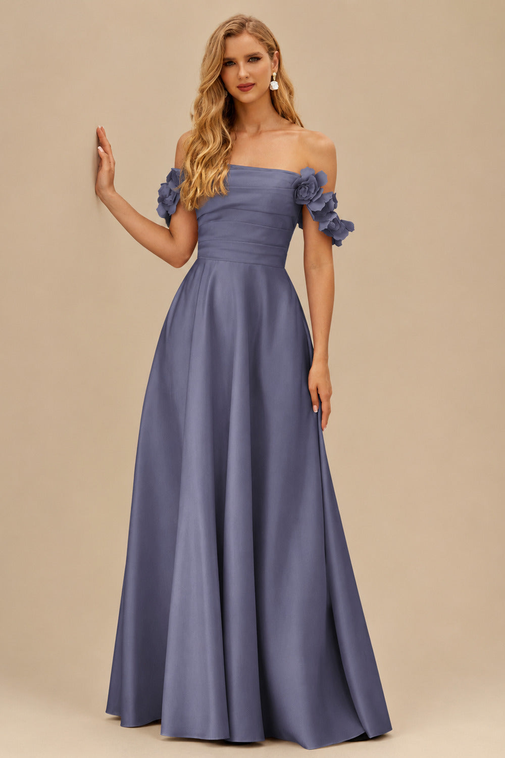 Rutipo Stormy A-line 3D Floral Straps Off-the-Shoulder Prom Dress with Pockets