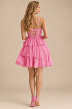 Rutipo Azalea A-line Beaded Corset Layered Ruffle Chiffon Mini Homecoming Dress