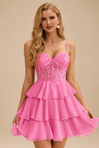 Rutipo Azalea A-line Beaded Corset Layered Ruffle Chiffon Mini Homecoming Dress