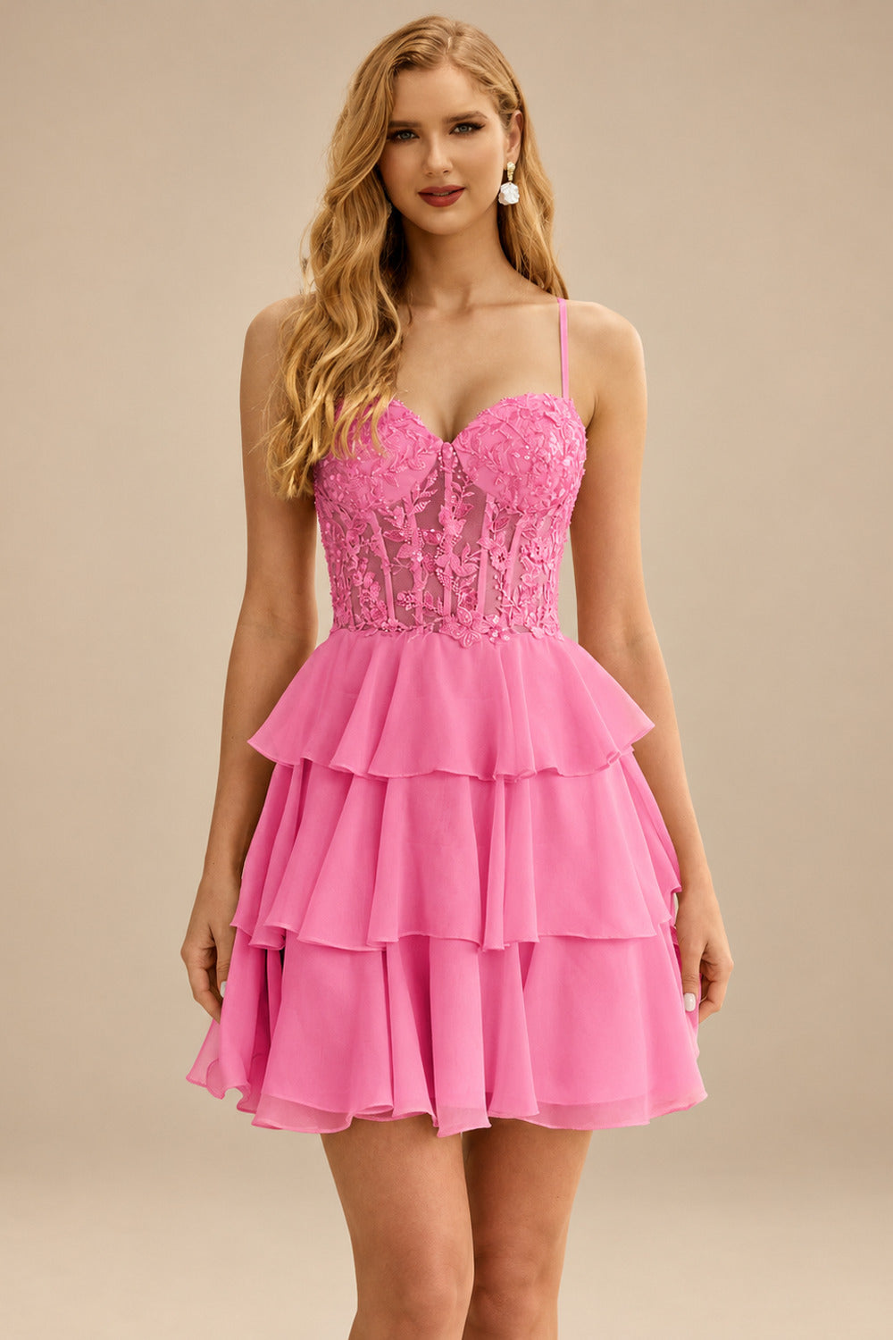 Rutipo Azalea A-line Beaded Corset Layered Ruffle Chiffon Mini Homecoming Dress