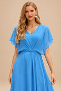 Rutipo Ocean Blue A-line Beaded Corset Layered Ruffle Chiffon Mini Homecoming Dress