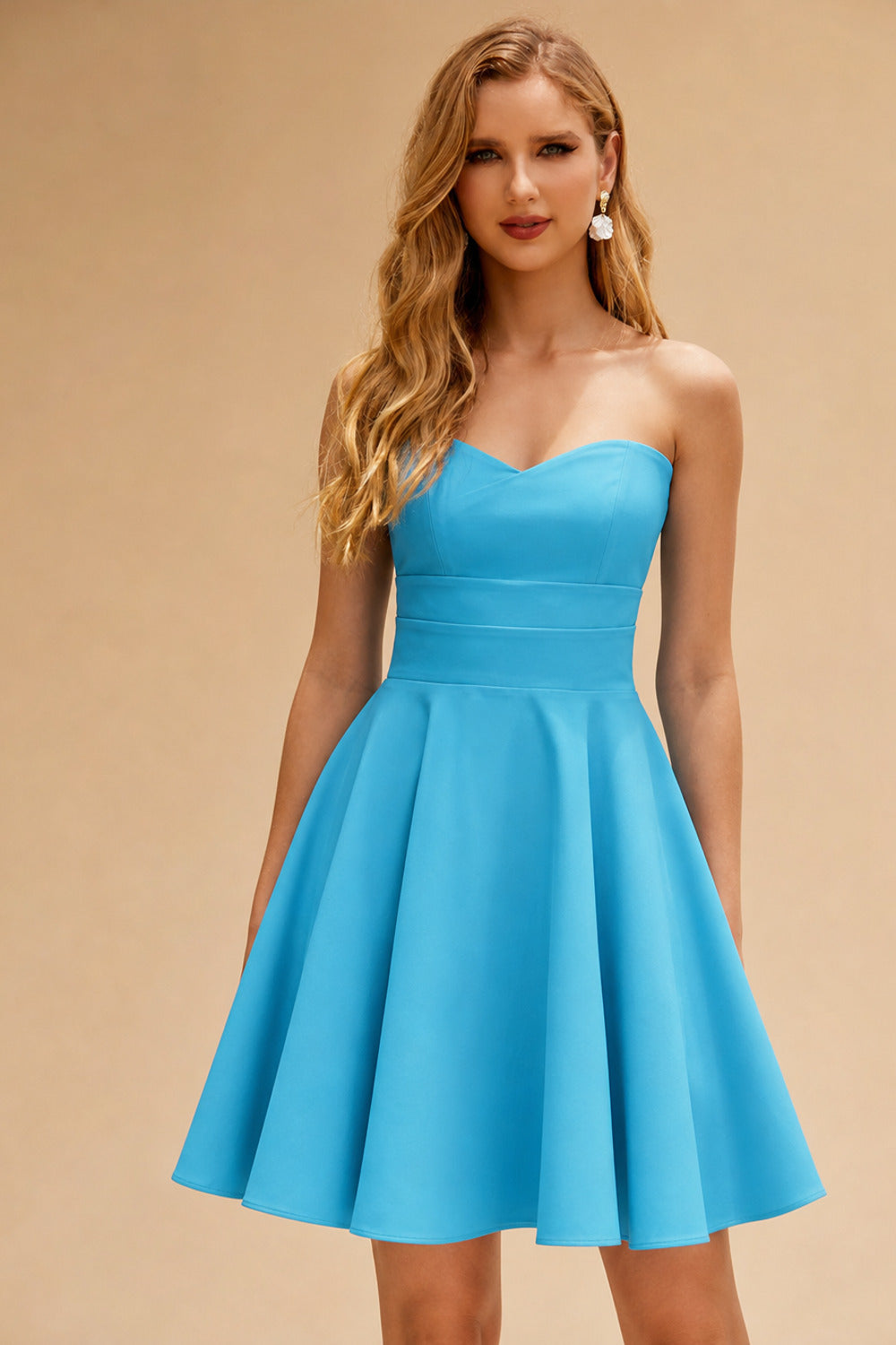 Rutipo Ice Blue A-line Strapless Satin Short Mini Homecoming Dress with Pleated