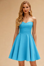 Rutipo Ice Blue A-line Strapless Satin Short Mini Homecoming Dress with Pleated