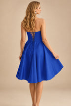 Rutipo Royal Blue A-line Strapless Satin Short Mini Homecoming Dress with Pleated