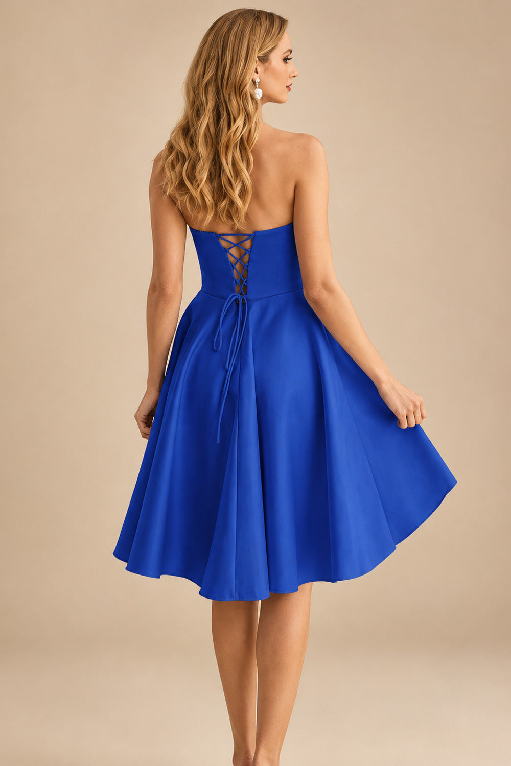 Rutipo Royal Blue A-line Strapless Satin Short Mini Homecoming Dress with Pleated