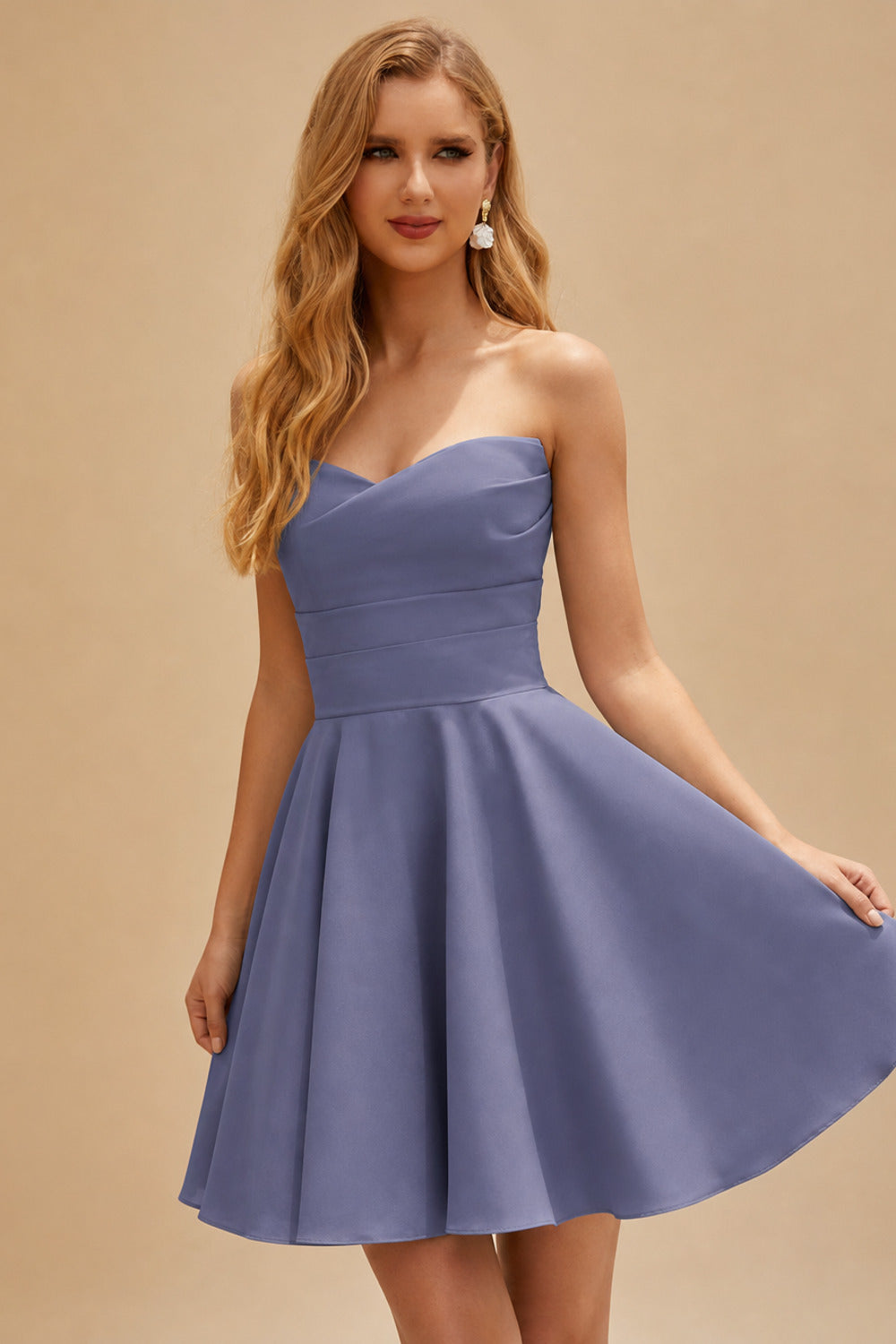 Rutipo Stormy A-line Strapless Satin Short Mini Homecoming Dress with Pleated