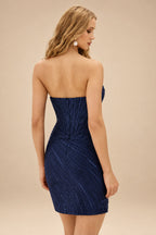 Rutipo Dark Navy Sparkly Strapless Sweetheart Beaded Corset Bodycon Mini Homecoming Dress
