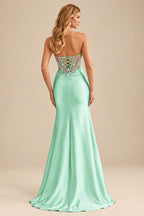 Rutipo Mint Green Sheath Strapless Satin Mini Homecoming Dress with Floral Beaded Corset Bodice