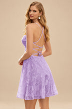 Rutipo Lilac A-line Square Neckline Jacquard Mini Homecoming Dress with Pleated
