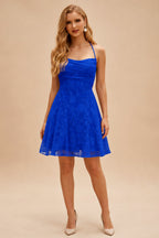 Rutipo Royal Blue A-line Square Neckline Jacquard Mini Homecoming Dress with Pleated