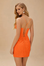 Rutipo Orange Sparkly Hotfix Silk like Satin Bodycon Mini Homecoming Dress Corset Bodice