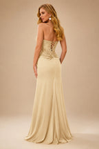 Rutipo Champagne Sheath Strapless Beaded Sequin Corset Silk like Satin Mini Homecoming Dress