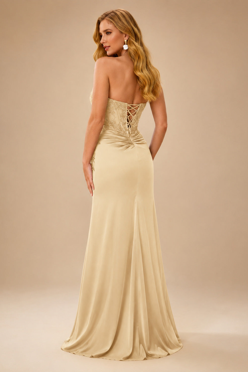 Rutipo Champagne Sheath Strapless Beaded Sequin Corset Silk like Satin Mini Homecoming Dress