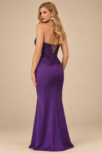 Rutipo Grape Sheath Strapless Beaded Sequin Corset Silk like Satin Mini Homecoming Dress