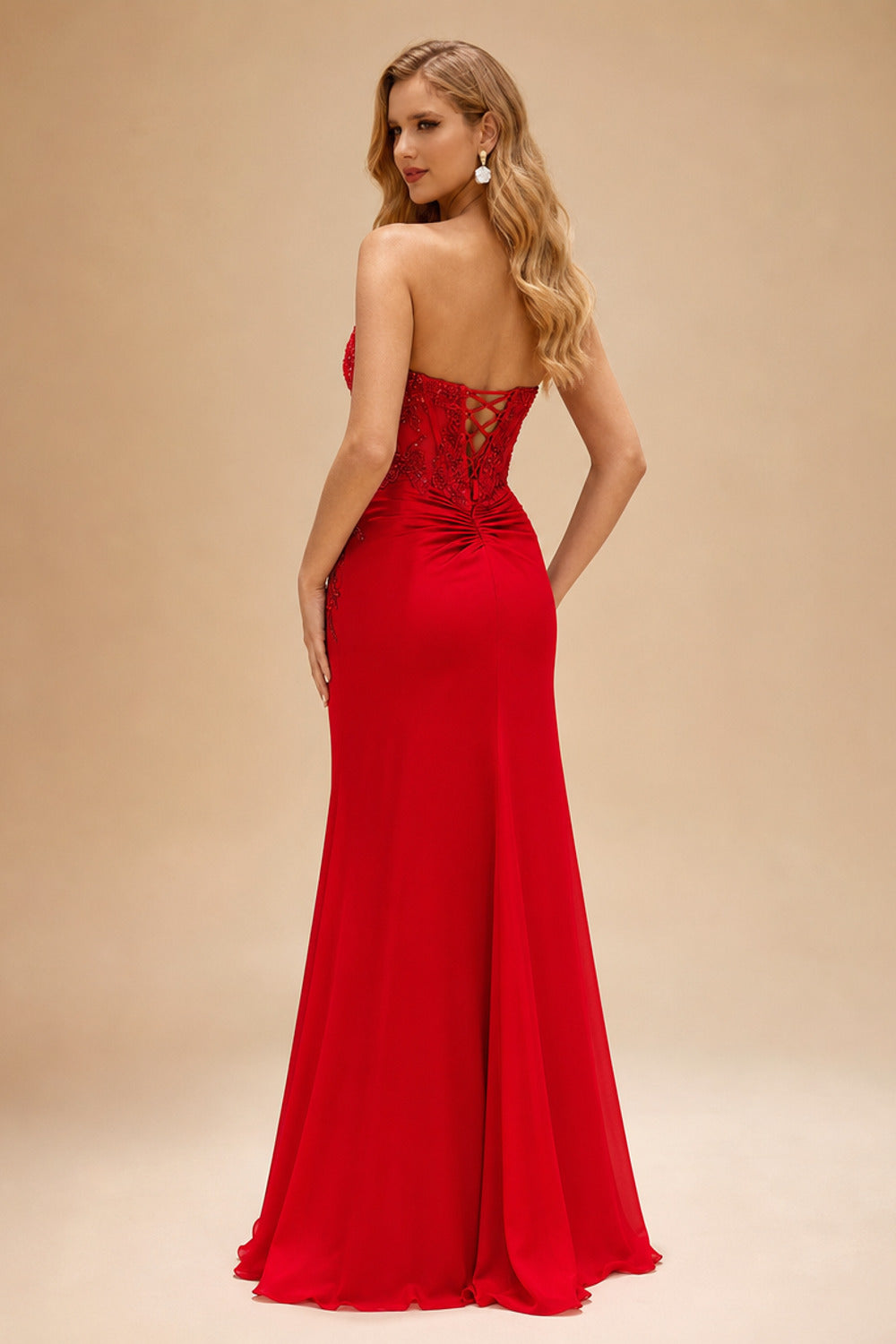 Rutipo Red Sheath Strapless Beaded Sequin Corset Silk like Satin Mini Homecoming Dress