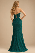 Rutipo Dark Green Sheath Strapless Ruched Corset Floral Lace Mini Homecoming Dress