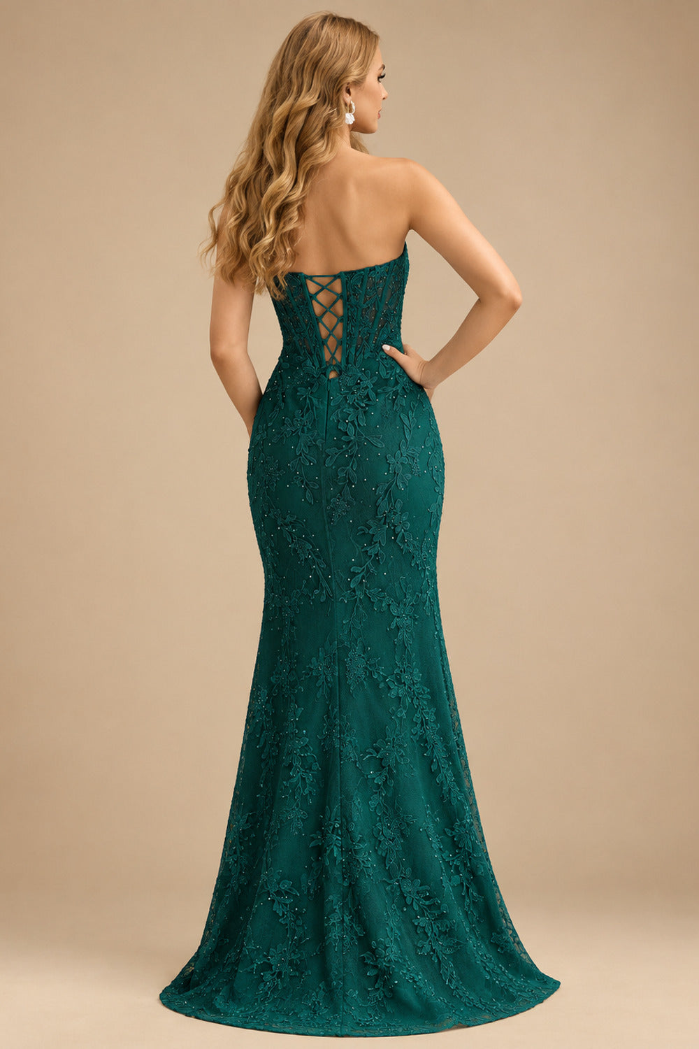 Rutipo Dark Green Sheath Strapless Ruched Corset Floral Lace Mini Homecoming Dress