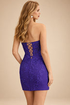 Rutipo Regency Sheath Strapless Ruched Corset Floral Lace Mini Homecoming Dress