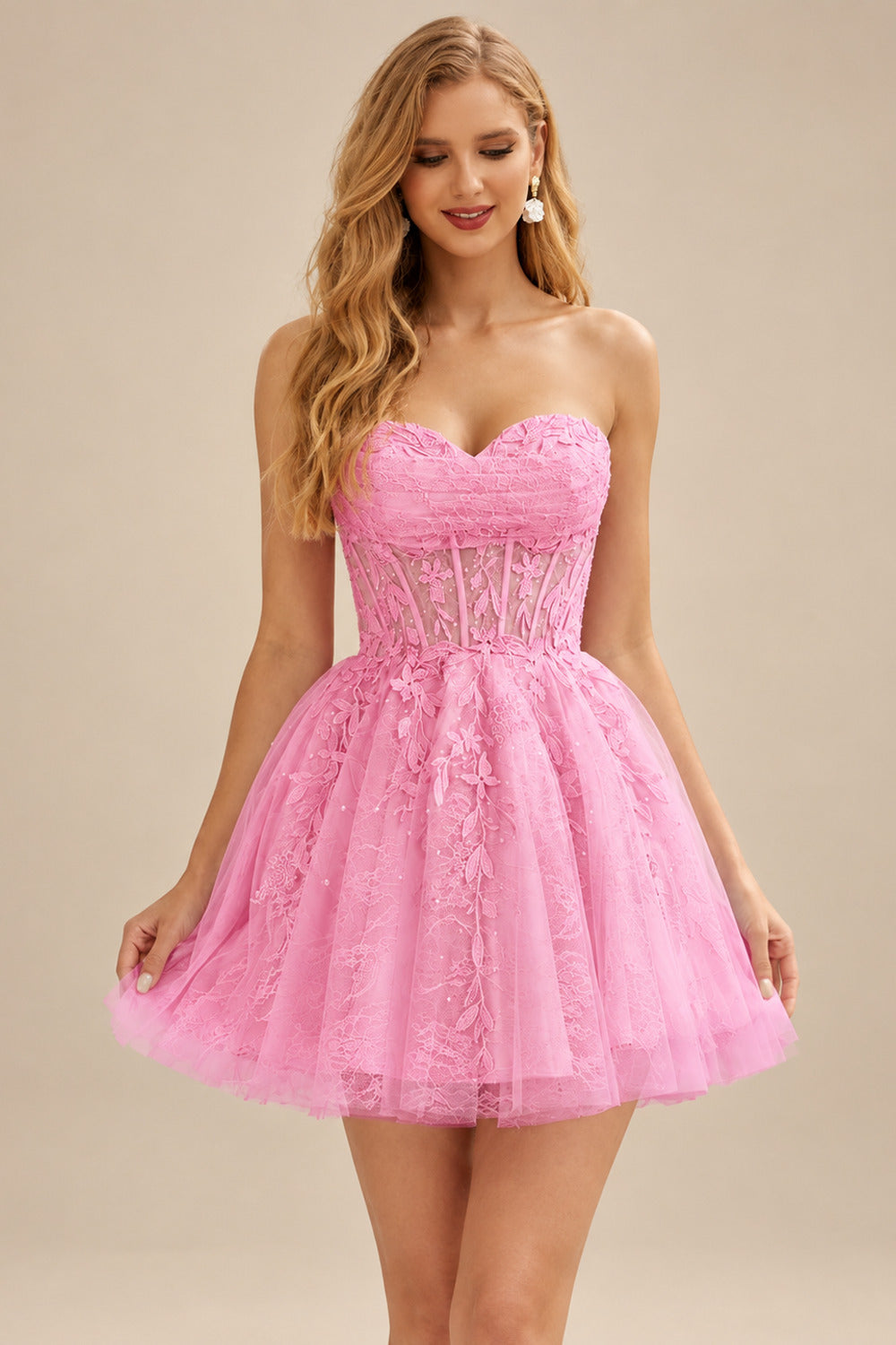 Rutipo Azalea A-line Strapless Sweetheart Corset Lace Homecoming Dress with Pleated
