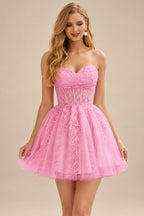 Rutipo Azalea A-line Strapless Sweetheart Corset Lace Homecoming Dress with Pleated