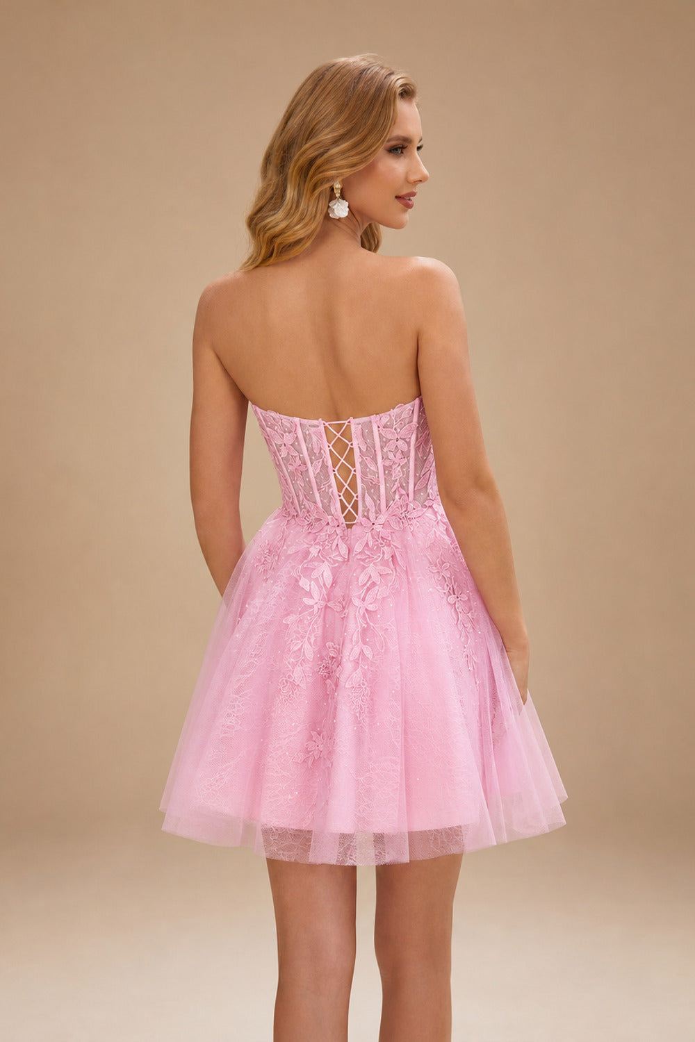 Rutipo Azalea A-line Strapless Sweetheart Corset Lace Homecoming Dress with Pleated