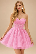 Rutipo Azalea A-line Strapless Sweetheart Corset Lace Homecoming Dress with Pleated