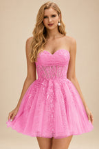 Rutipo Azalea A-line Strapless Sweetheart Corset Lace Homecoming Dress with Pleated