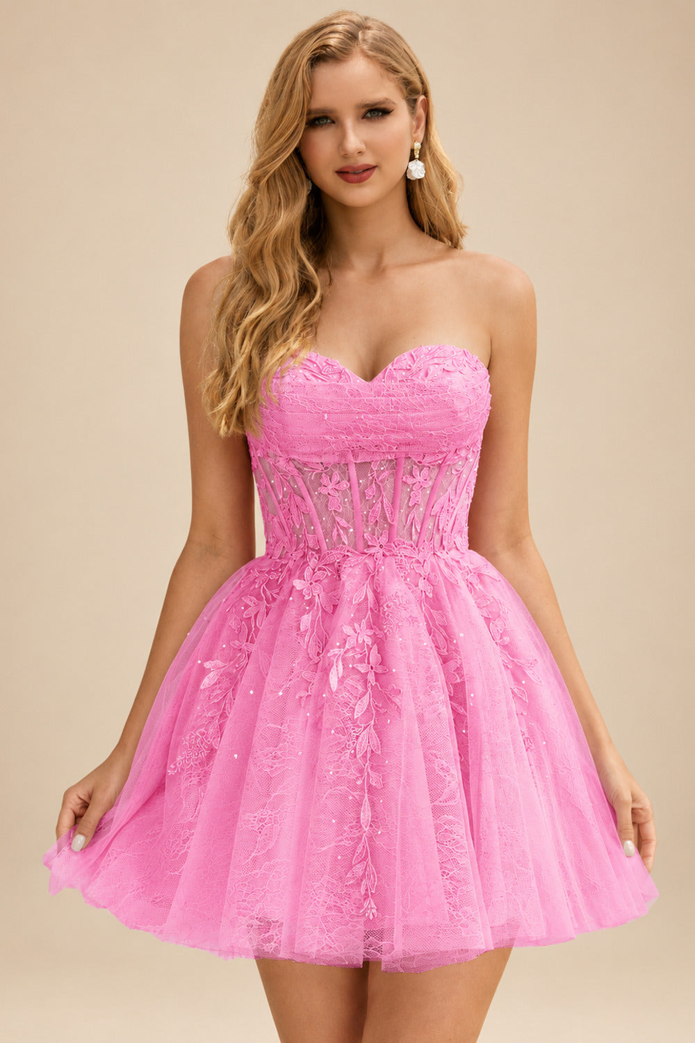 Rutipo Azalea A-line Strapless Sweetheart Corset Lace Homecoming Dress with Pleated