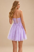 Rutipo Lilac A-line Strapless Sweetheart Corset Lace Homecoming Dress with Pleated