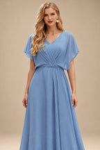 Rutipo Dusty Blue A-line Sparkly Strapless Ruched Corset Ruffle Homecoming Dress