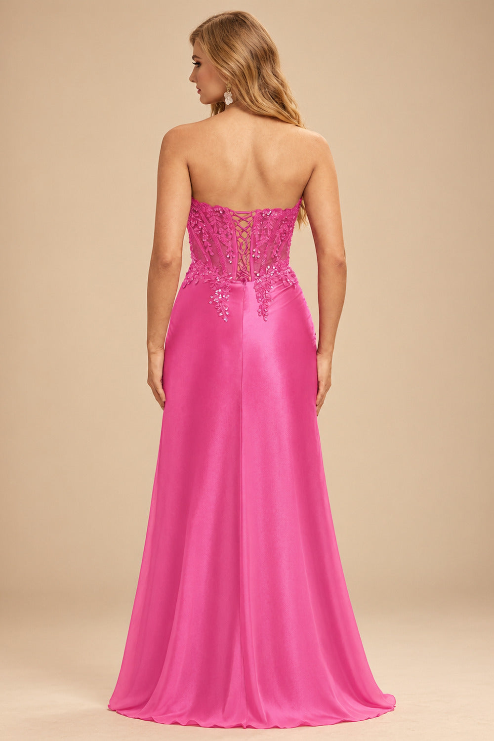 Rutipo Hot Pink Strapless Sequin Beaded Corset Silk like Satin Mini Homecoming Dress