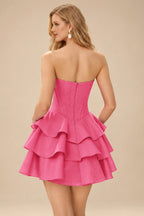 Rutipo Azalea A-line Crystal Strapless Corset Satin Tiered Ruffle Homecoming Dress