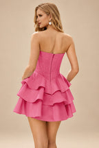 Rutipo Azalea A-line Crystal Strapless Corset Satin Tiered Ruffle Homecoming Dress