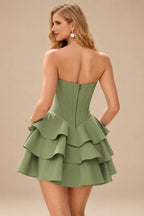 Rutipo Celadon A-line Crystal Strapless Corset Satin Tiered Ruffle Homecoming Dress