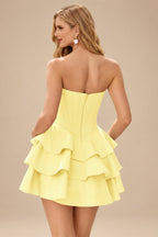 Rutipo Daffodil A-line Crystal Strapless Corset Satin Tiered Ruffle Homecoming Dress