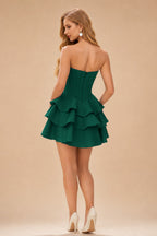 Rutipo Dark Green A-line Crystal Strapless Corset Satin Tiered Ruffle Homecoming Dress